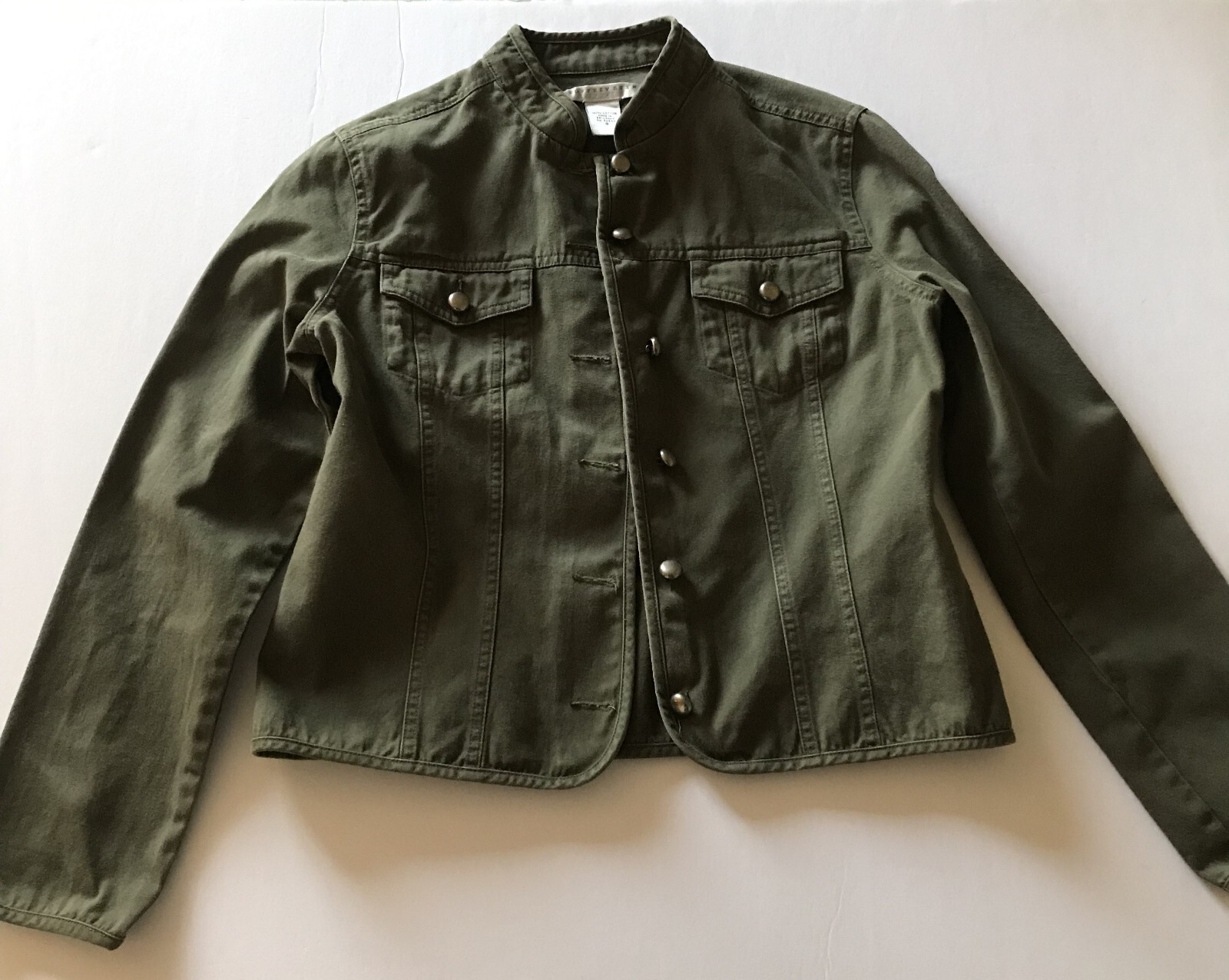 Vintage Womens Small Army Green Jacket Sz 8 Cropped Cotton Front Pockets