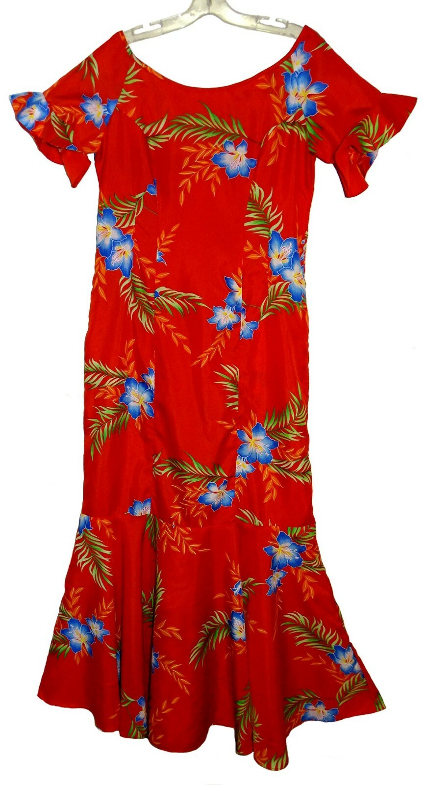 Vintage 1970’s PARADISE HAWAII Fitted Full-Length Muumuu Dress Red Poly Floral
