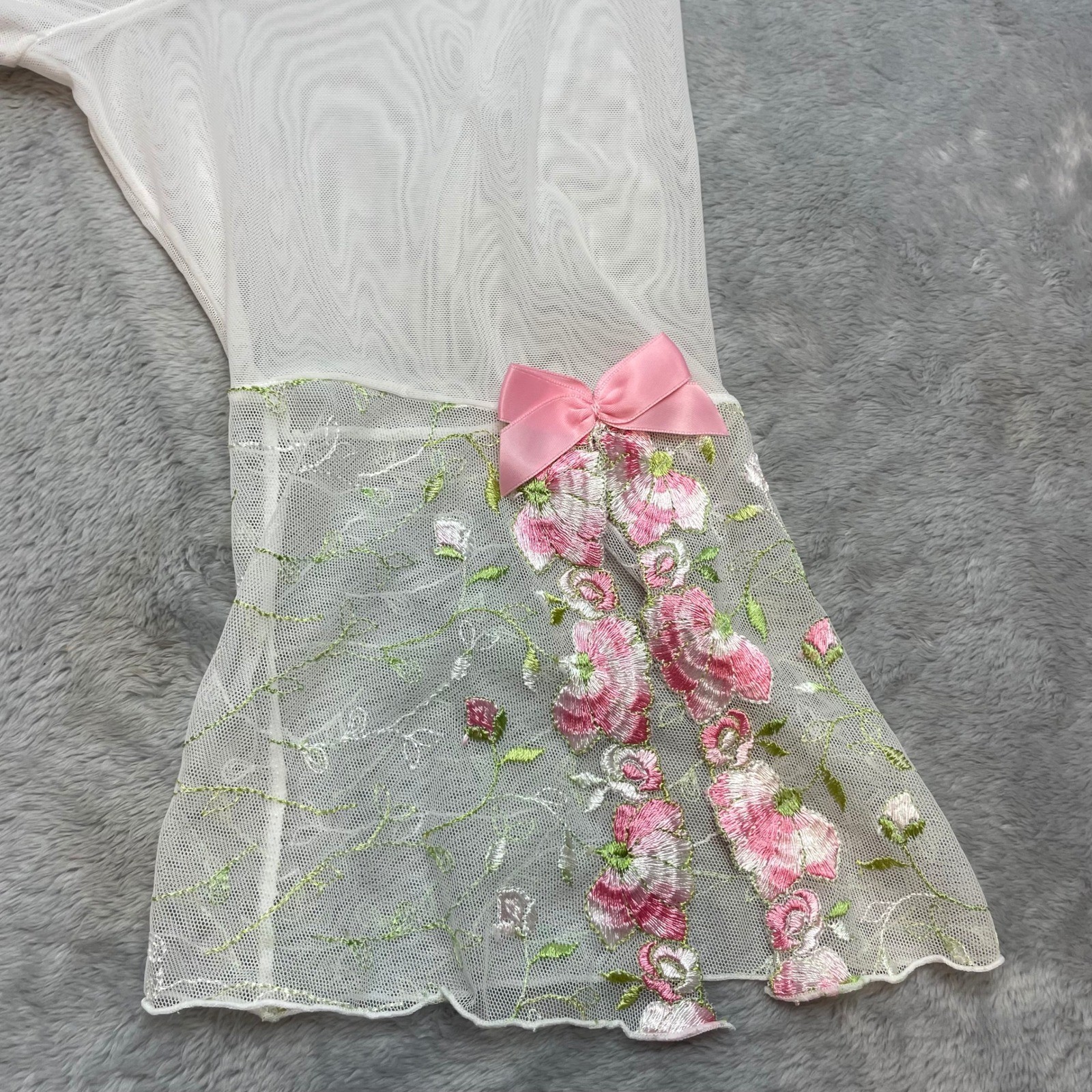 Vintage Delicates Womens Sheer Mesh Bed Jacket Size XL White Floral Embroidered