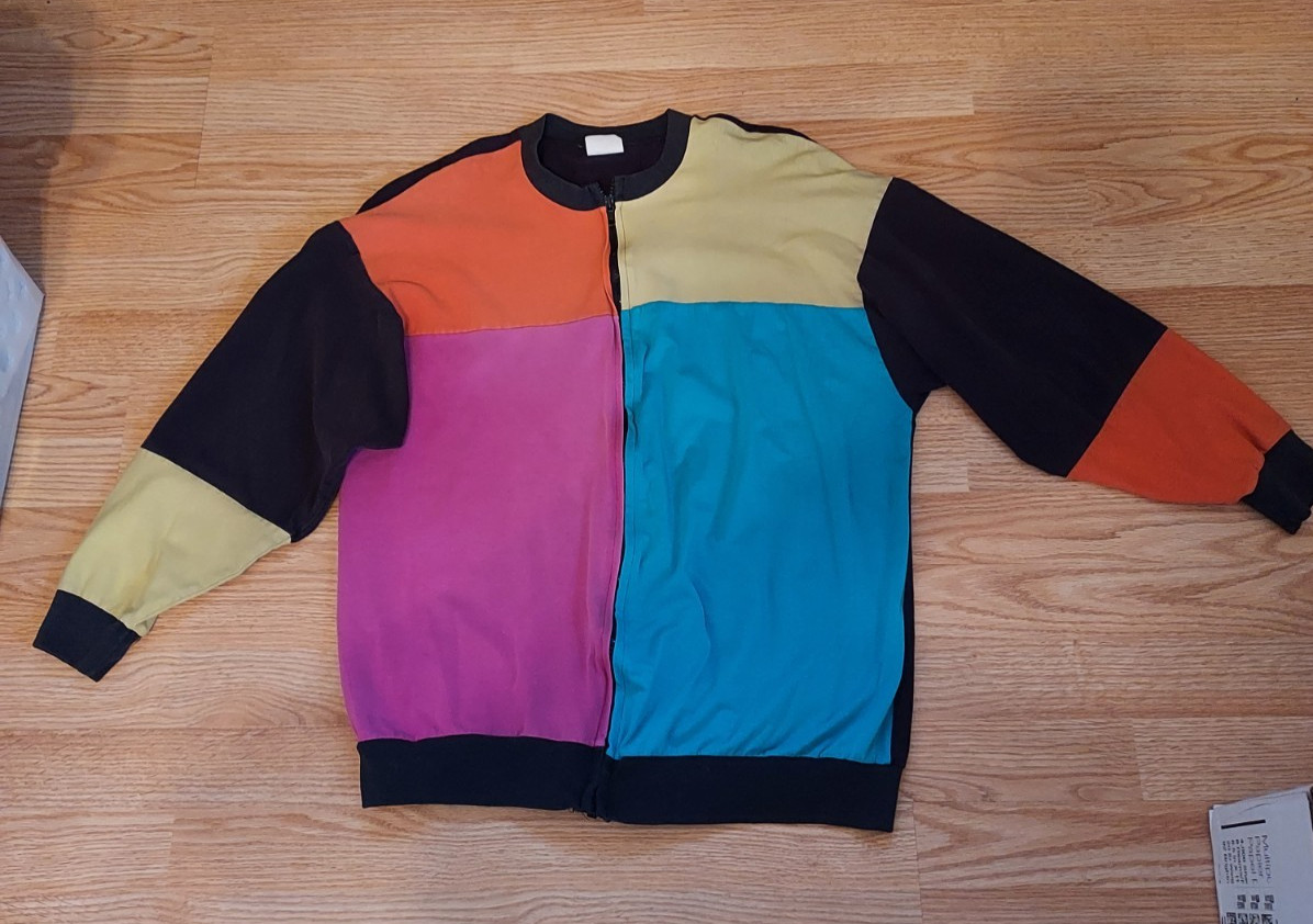 Adults Bomber Style Jacket Vintage Color Block Full Zip Sweatshirt 80s/90s USA