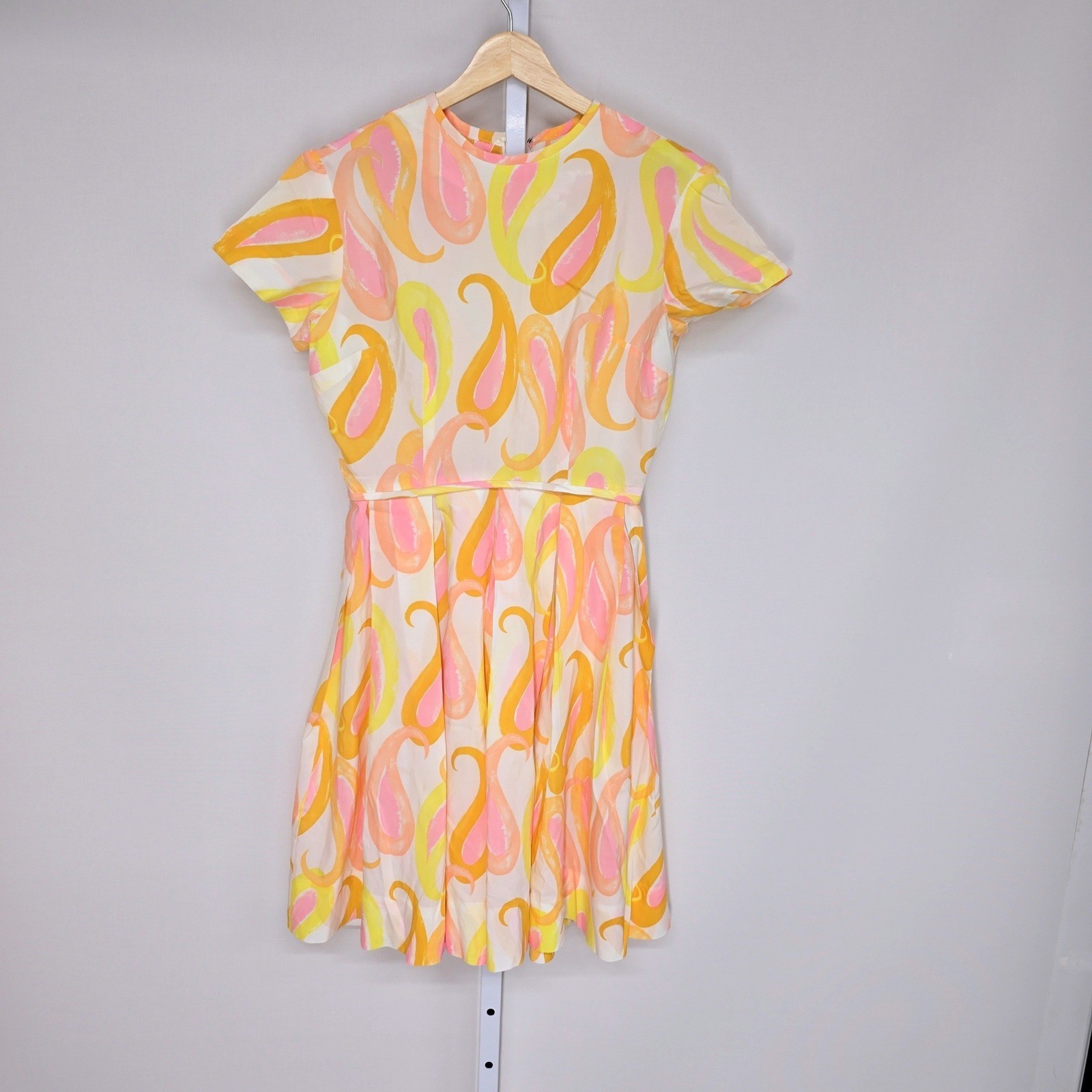 Vintage Sue Brett Junior Dress Pink Yellow Orange Paisley Mod Fit Flare 60s 70s
