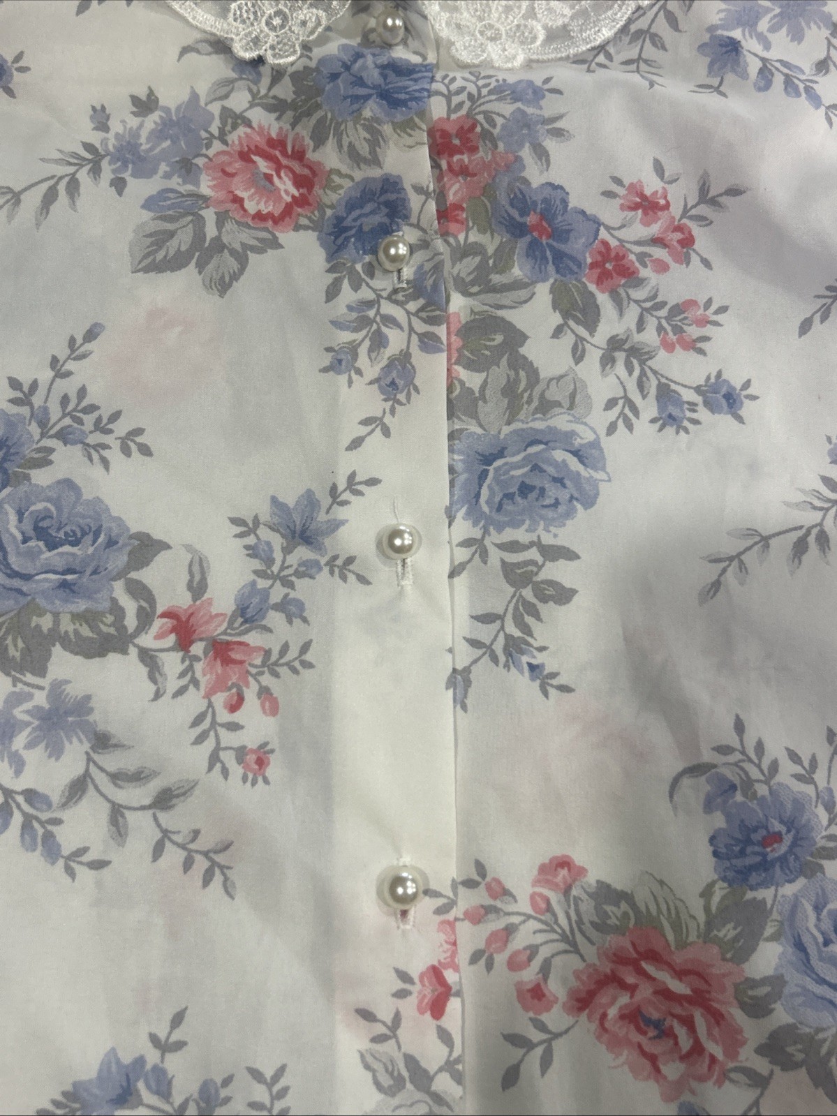 Vintage 70s Cricket Lane Floral Blouse 22W Plus Size Lace Collar Cottagecore GUC