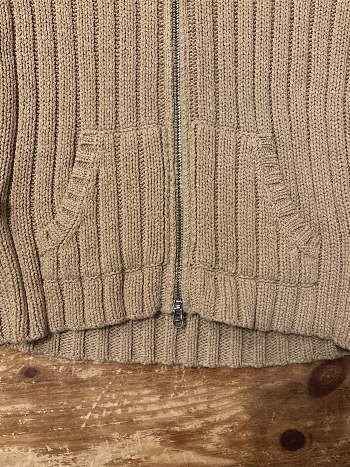 Vintage Women’s Abercombie 90s Y2K Zip Up Cardigan Preppy Sweater Carmel Large