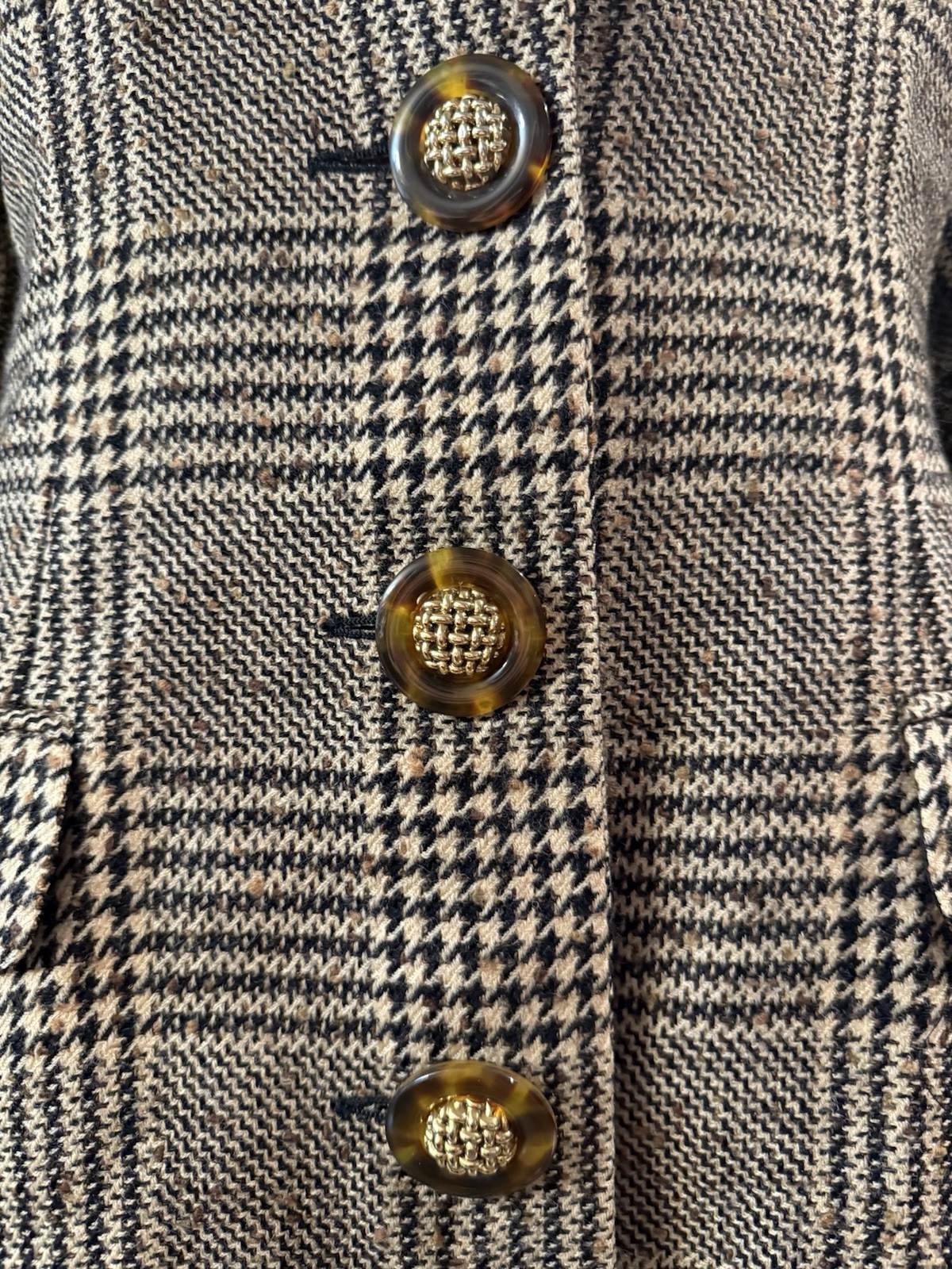 VINTAGE 1980’S Houndstooth WOOL JACKET padded shoulders VALENTINO Italy sz 46 12