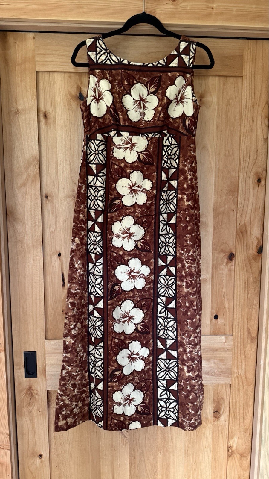 Vtg Hawaiian Maxi Dress Floral Hibiscus Size S? Ui-Maikai Cotton Barkcloth