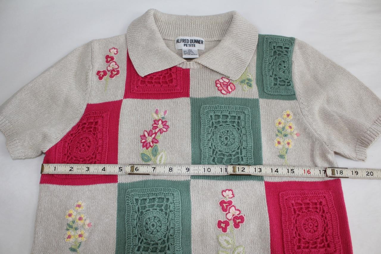 Vintage Cottage Core Alfred Dunner Pull Over Patch Work Sweater Size PS