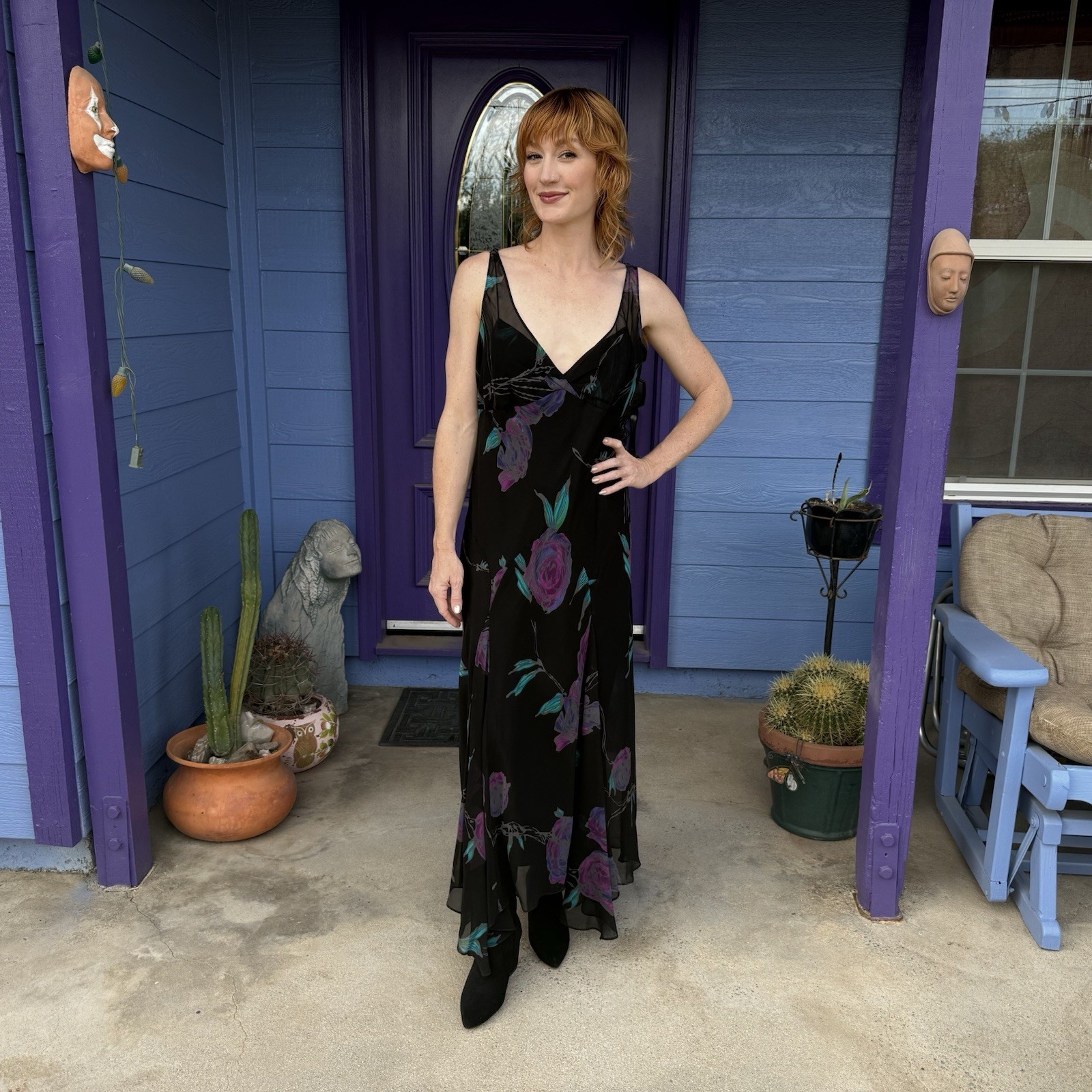 Vintage 90s Jones New York Silk Floral Bias Maxi Dress Black Fairycore M
