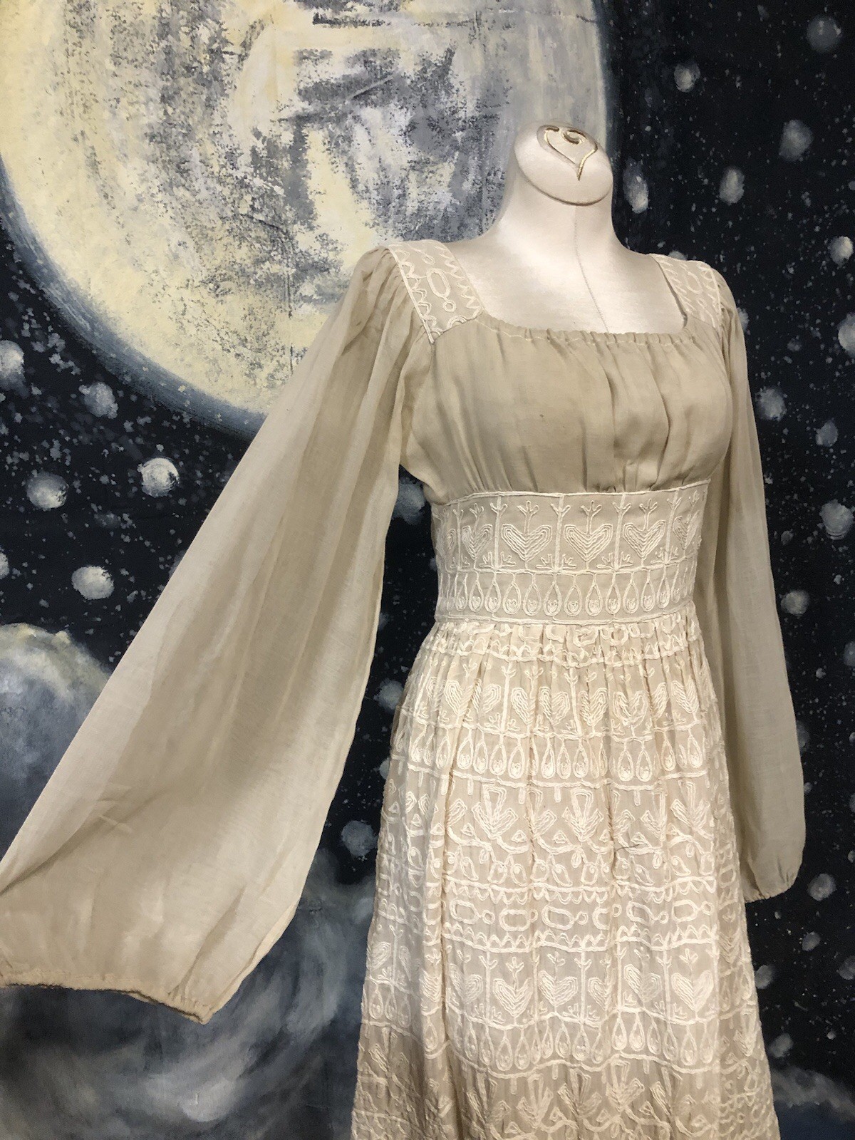 Vintage Candi Jones 70s Thick Embroidered Renaissance Faire Maxi Peasant Dress