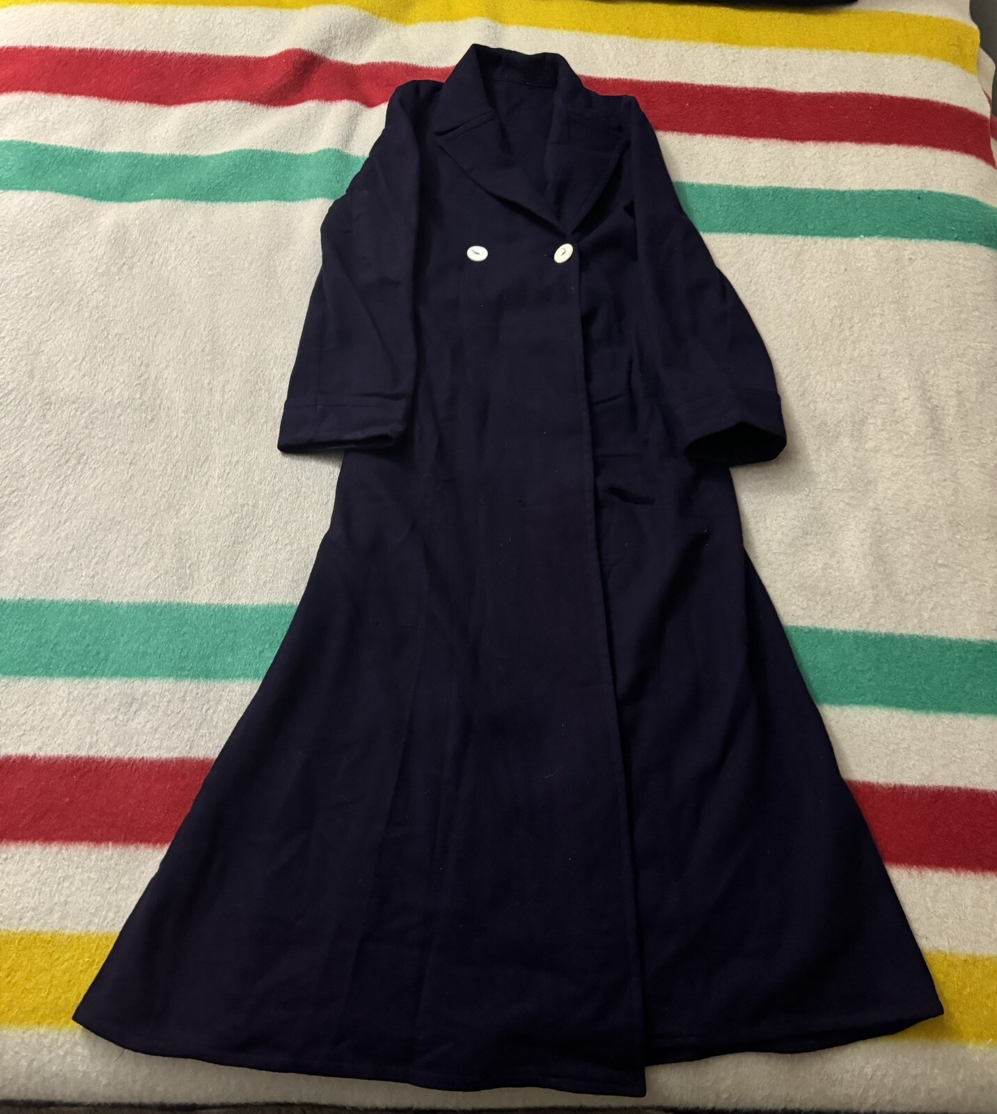 Vintage 30s 40s Wool Purple Trench Coat Women’s Large XL OSFA Pearl Buttons Rare