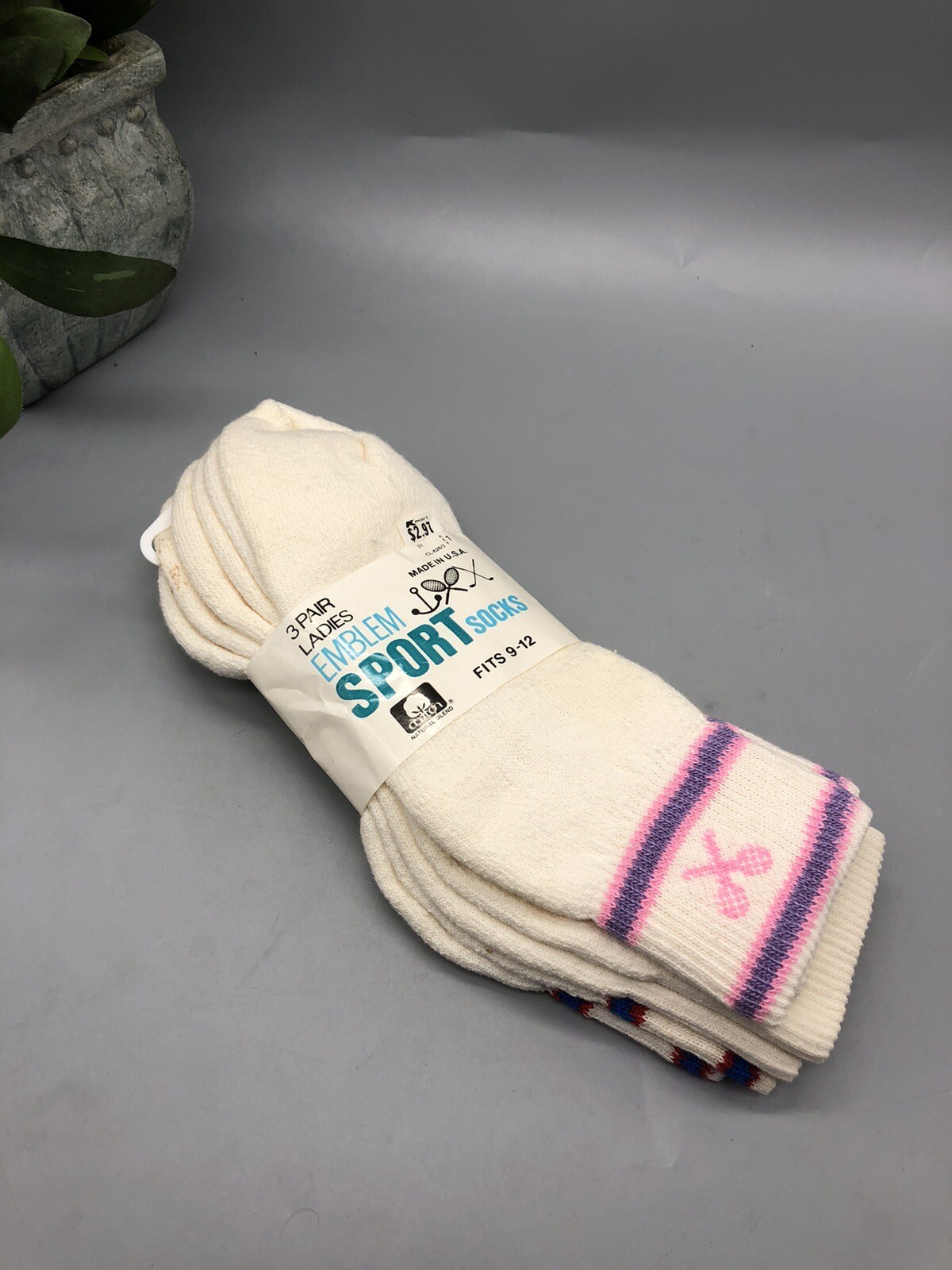 Vintage Ladies Emblem Brand (3 Pk) Tennis Ankle Socks NOS 9-12 READ