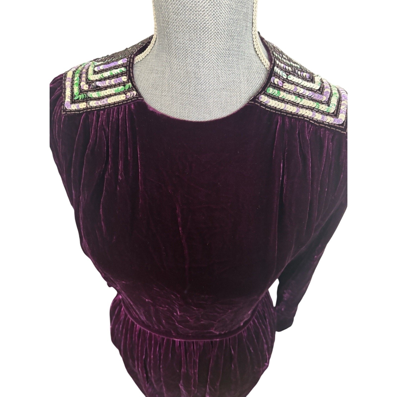 80s Crushed Velvet Silk Blend Purple Sequin Midi Dress 6 Fairy Grunge Retro