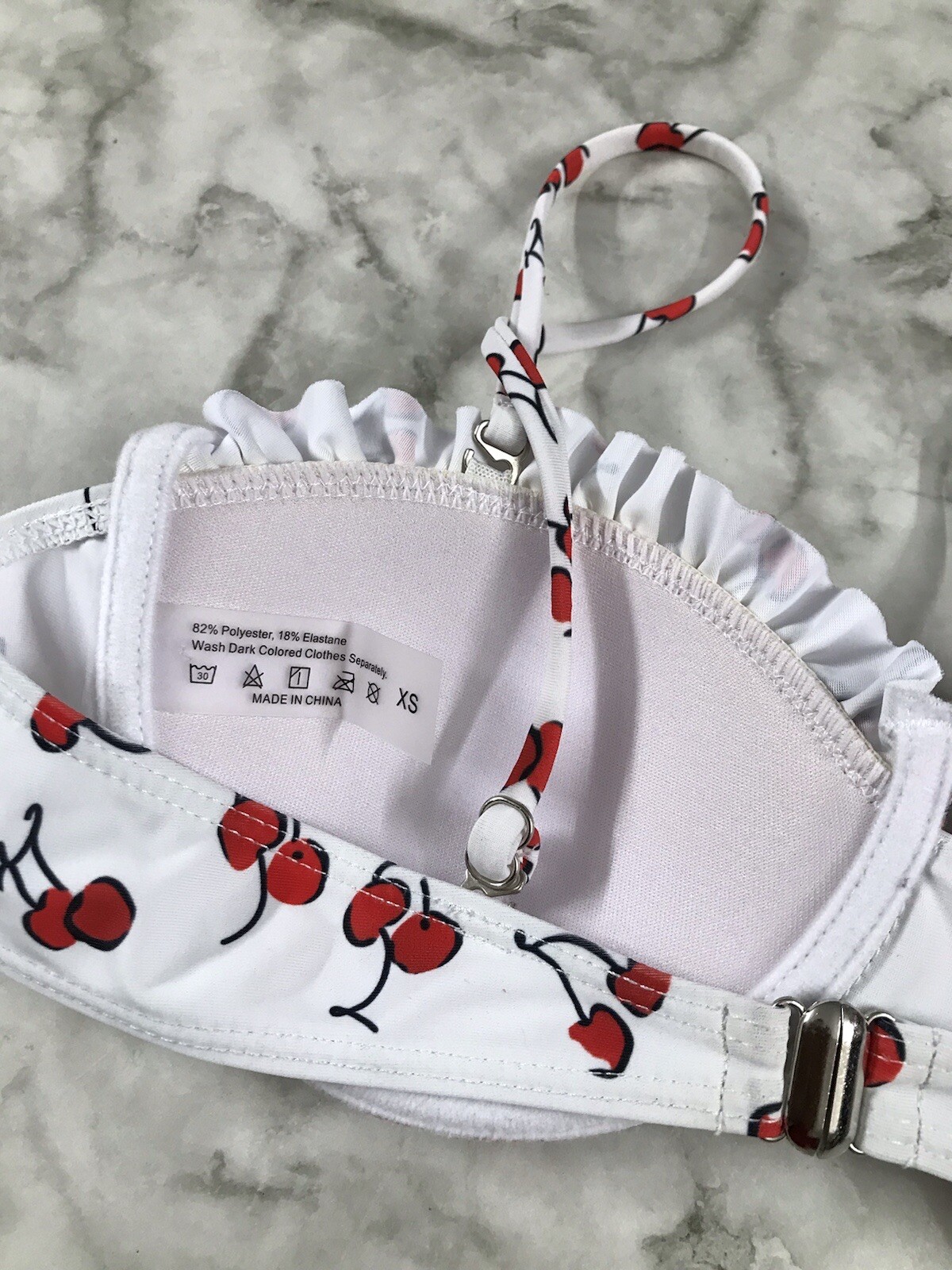 Strappy Ruffle Bathing Bikini Top Cherry Print Padded Unbranded Size XS