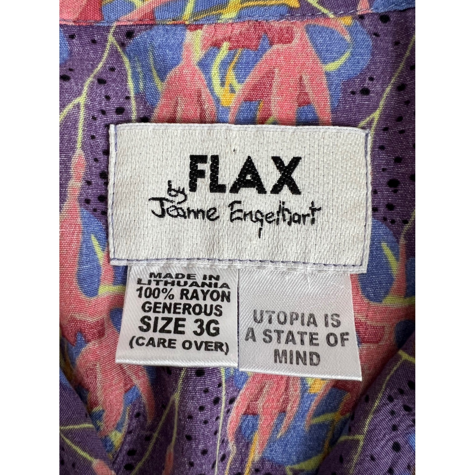 VTG FLAX Jeanne Engelhart 3G Rayon Maxi Dress Artsy Floral Purple Lagenlook 2X