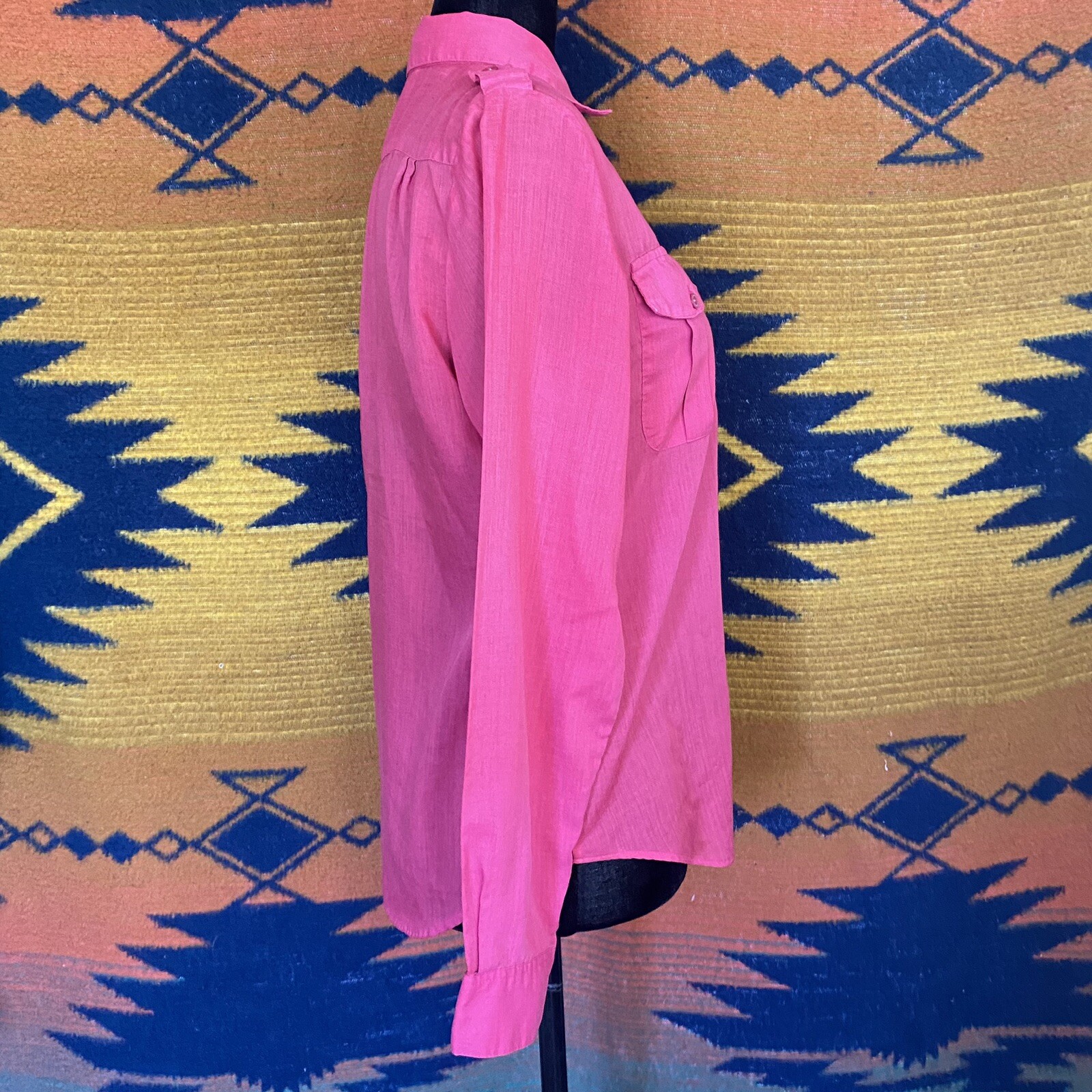 Vintage Cherry Stix Pink Button Down Blouse. Pockets. Size Large. Polycotton.