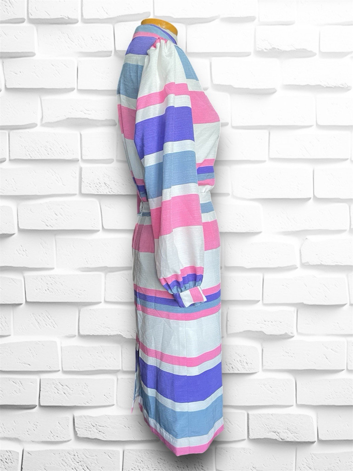 1960’s Pink, Purple, White & Grey Striped Skirt & Long Sleeve Ruffle Shirt Set