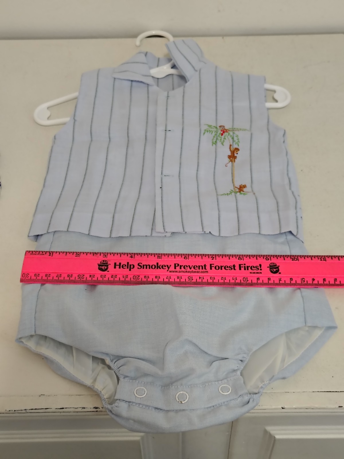Infant Boy 60s/70s 2 Pc Striped Romper Set With Monkeys (Measurements In Photos)