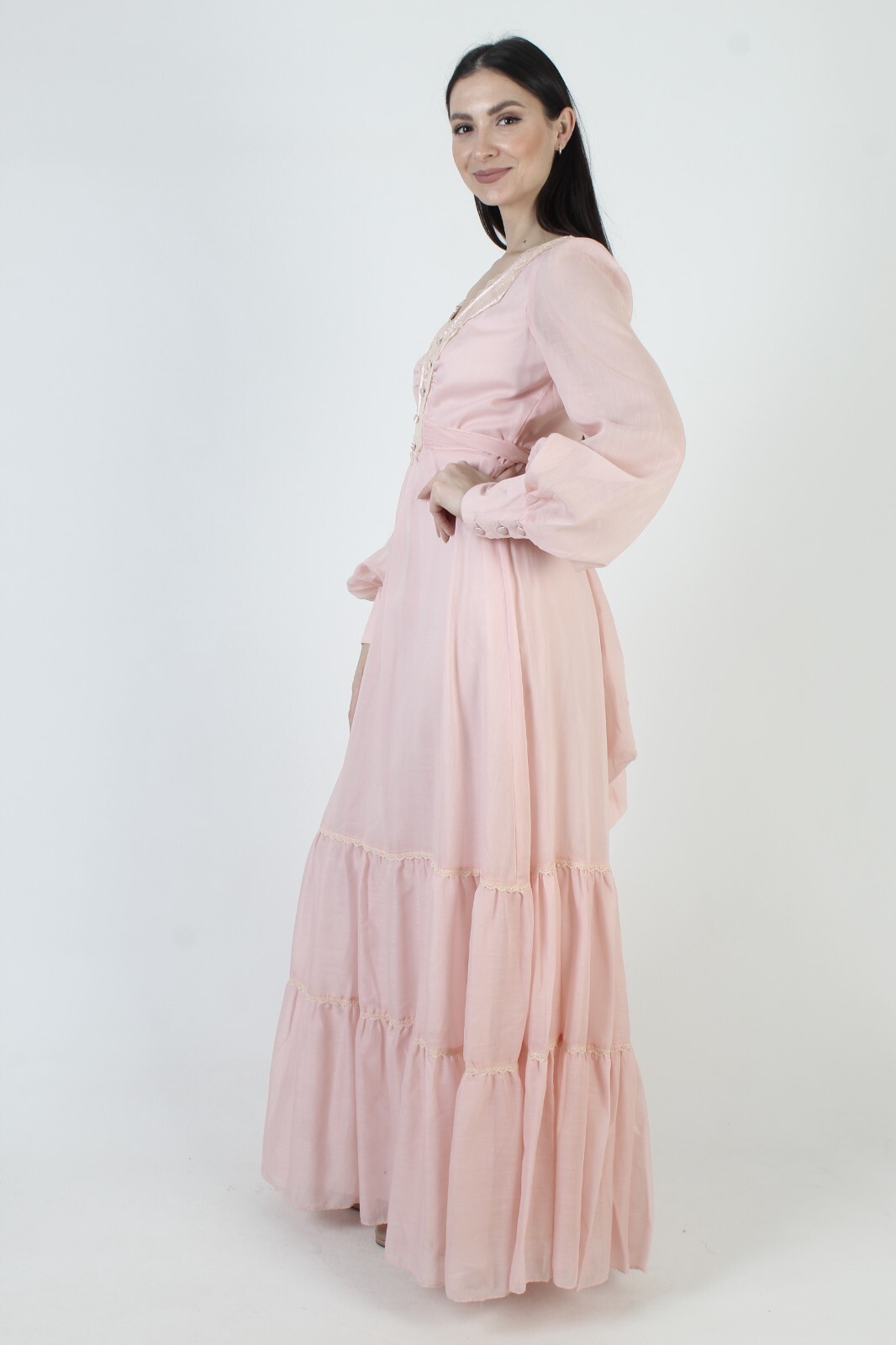 Vintage Candi Jones California Dress Pink Barbiecore Prairie Victorian Maxi Gown