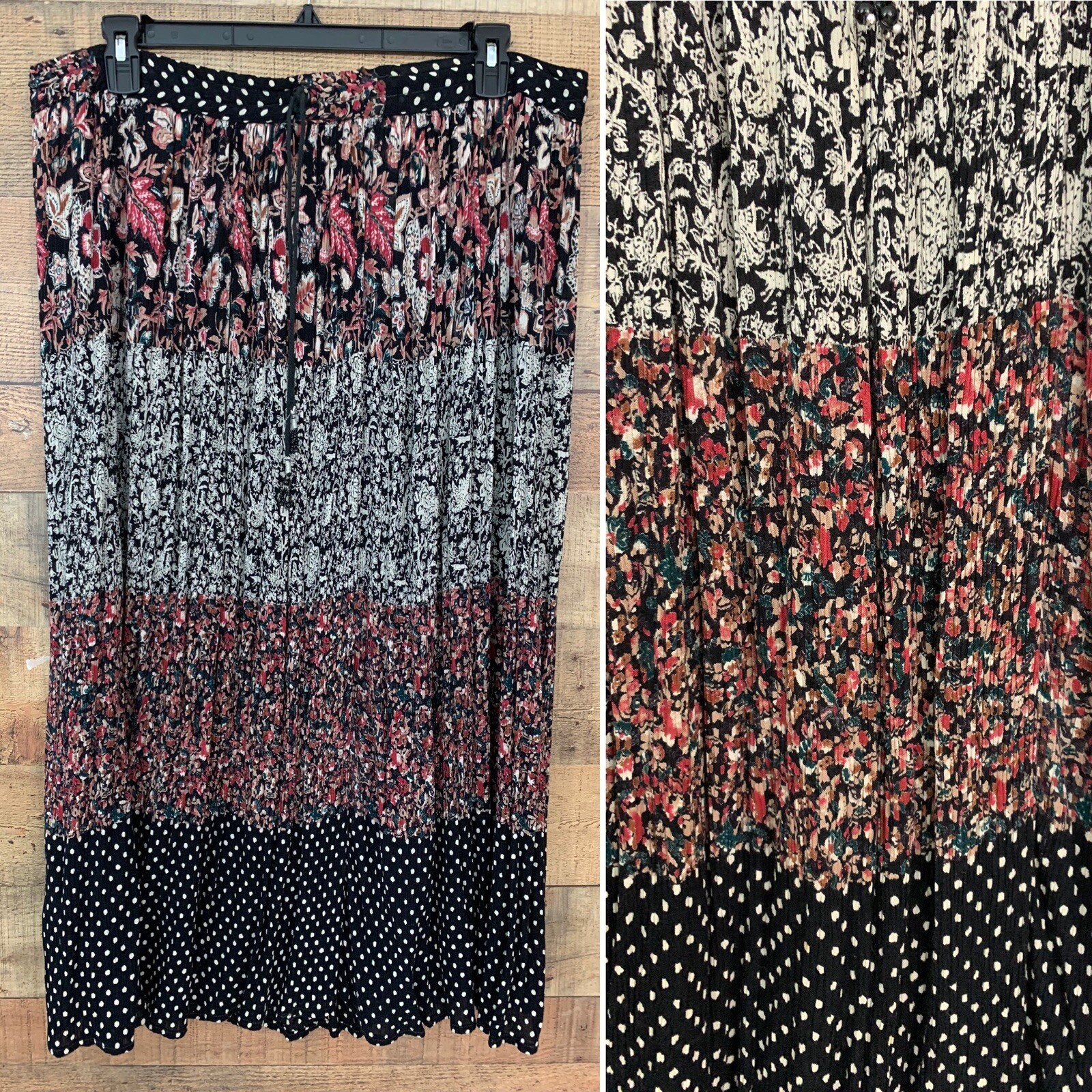 Vintage 1990’s Broomstick Crinkle Adjustable Waist Boho Hippie Rayon India Skirt
