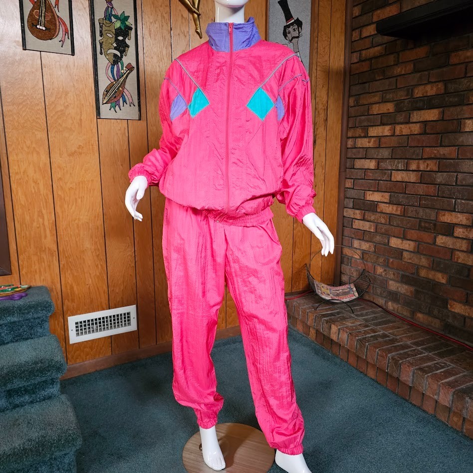 Vtg 80 90s Hip Hop Pink Neon Nylon Shell Track Windbreaker Street Jacket Suit XL