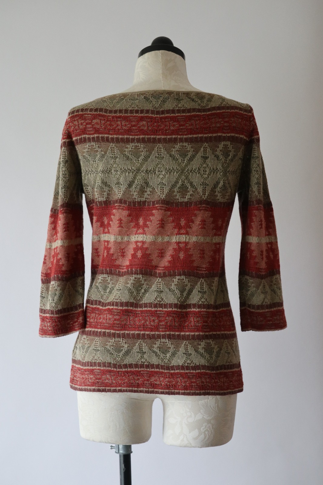 Y2K Vintage Autumn Brown Red Linen Americana Striped Southwest Sweater Women S