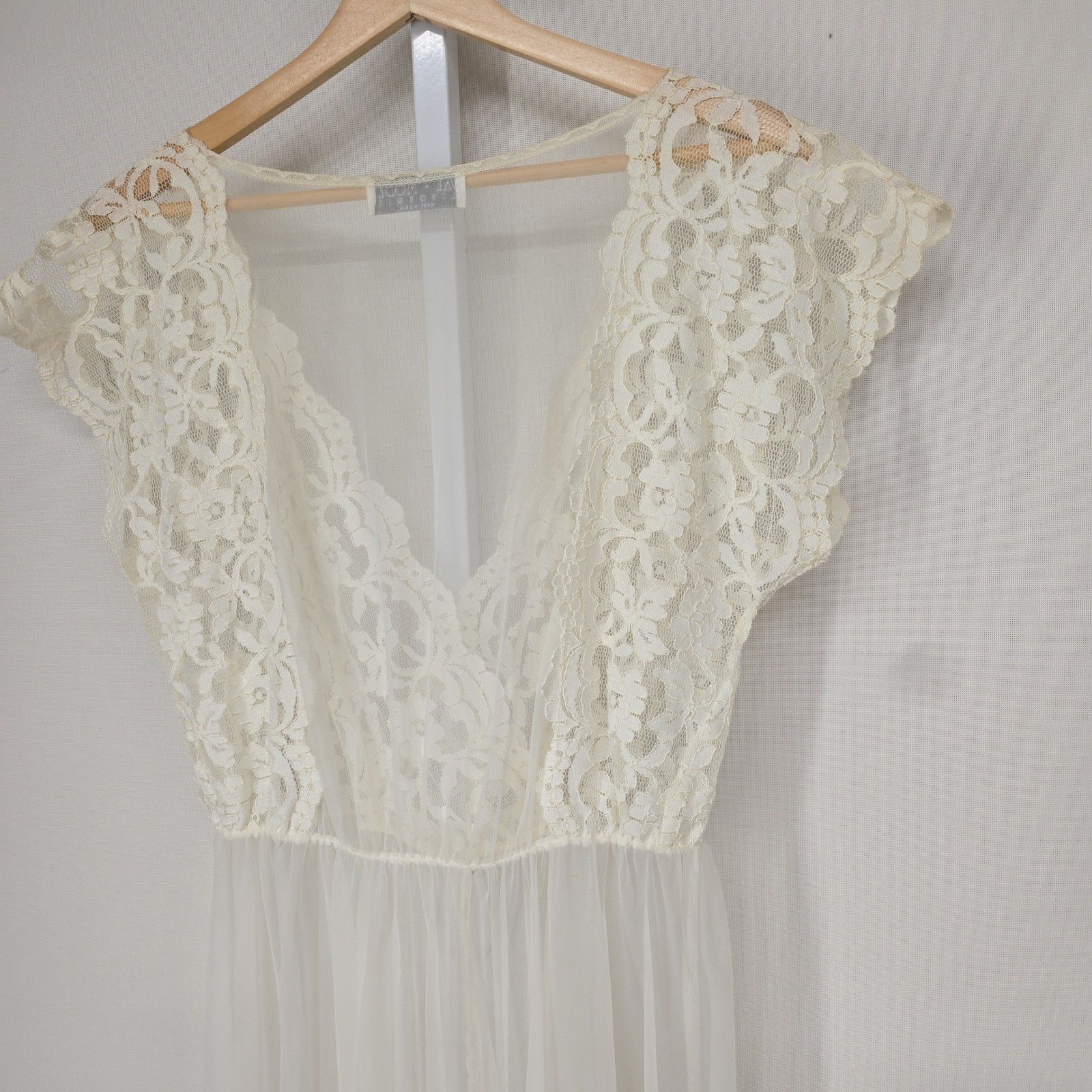 Val Mode Lingerie Vintage Ivory Lace Sheer Maxi Nightgown Bridal Robe USA Made