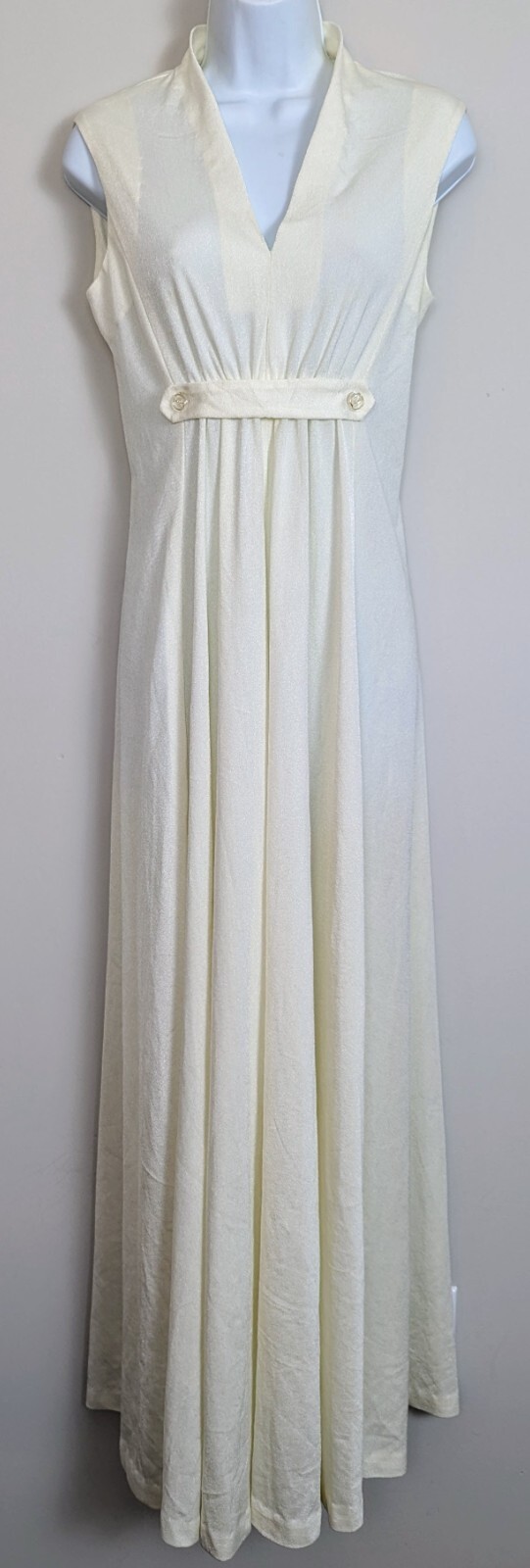 Vintage 1970s Handmade Ivory Hostess Gown Empire Waist Space Age Fashion Size SM