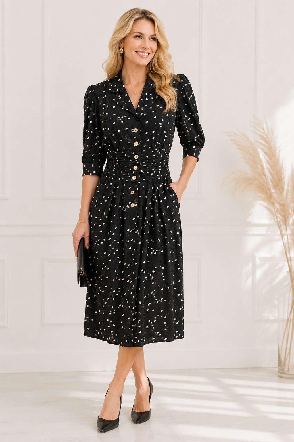 Vintage St Gillian 100% Silk Dress Womens 12 Black Midi I Magnin NWT Rare 80s
