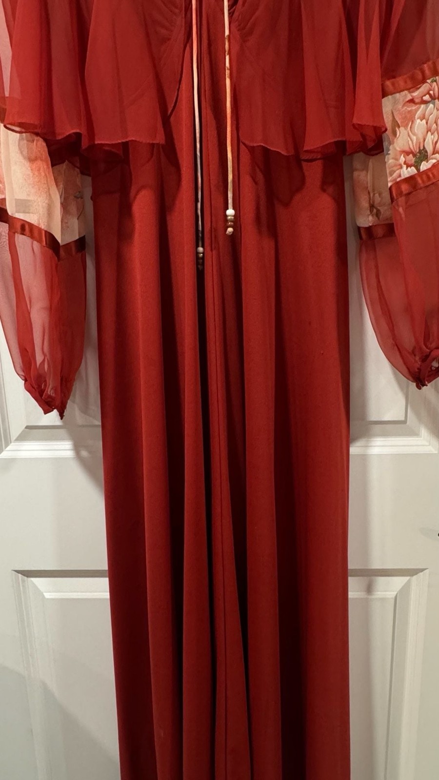 Vintage 70s Boho Prairie Maxi Dress Sheer Overlay Cottagecore
