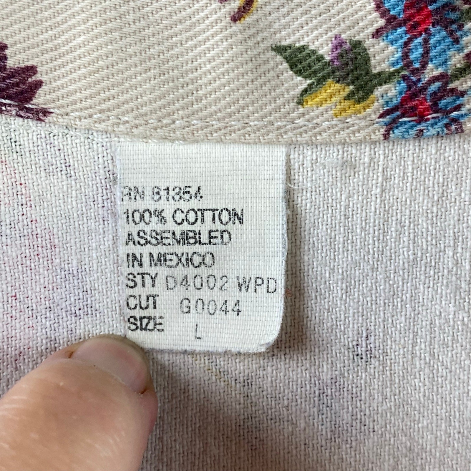 Vintage Gitano Floral Jean Jacket Size L 90’s Denim Tan Red Roses