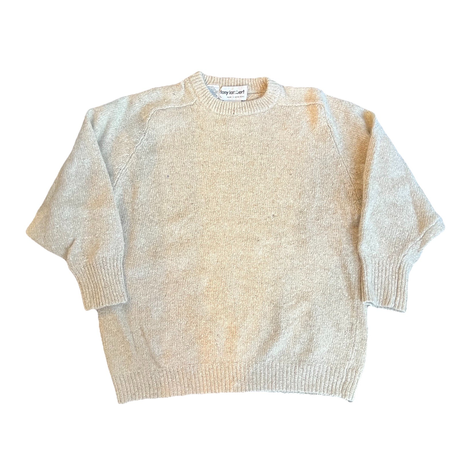 Vintage Tony Lambert Women’s Silk Nylon Angora Rabbit Sweater Tan Ivory L Fits S