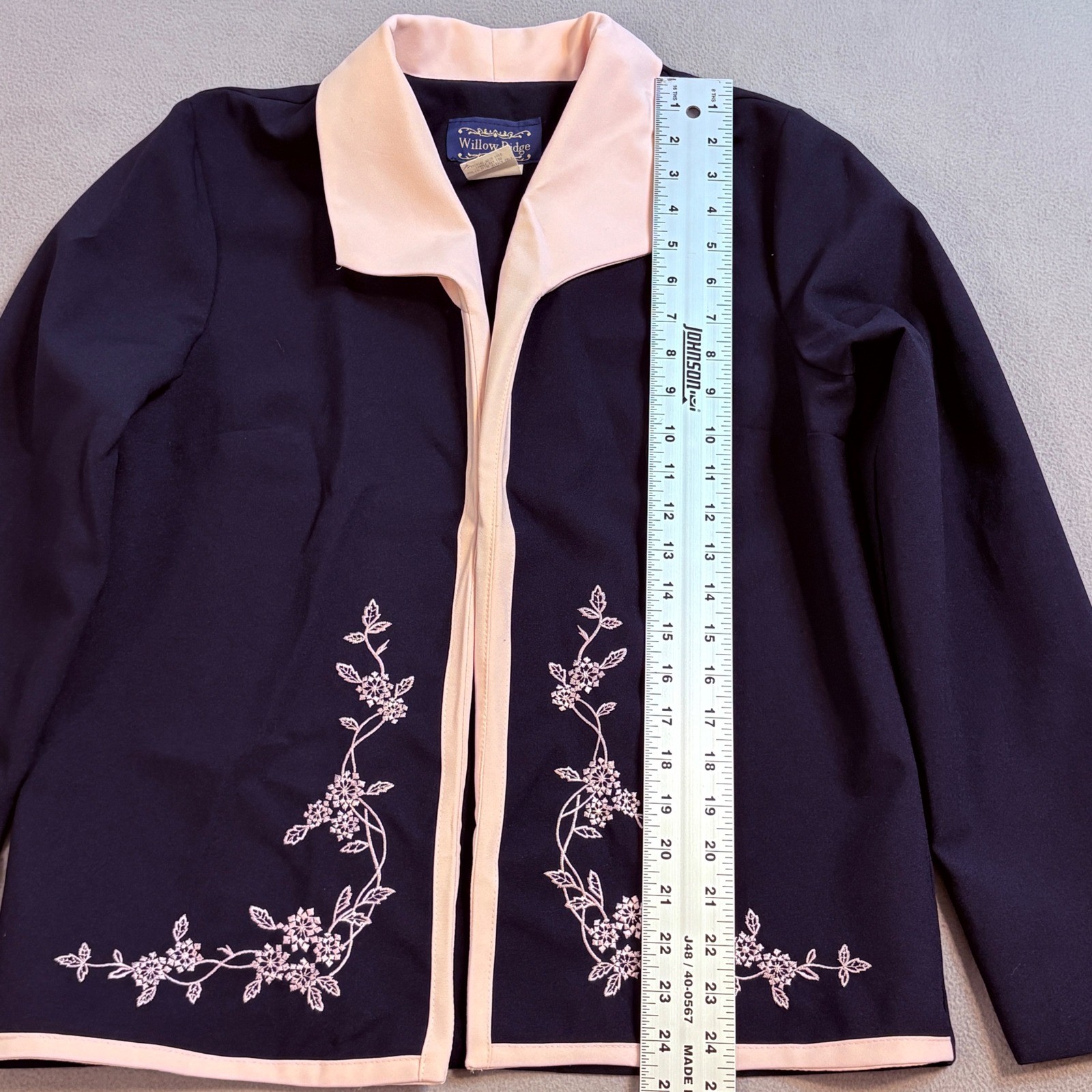Willow Ridge Navy Blue Pink Floral Embroidered Jacket Size 10 Vintage