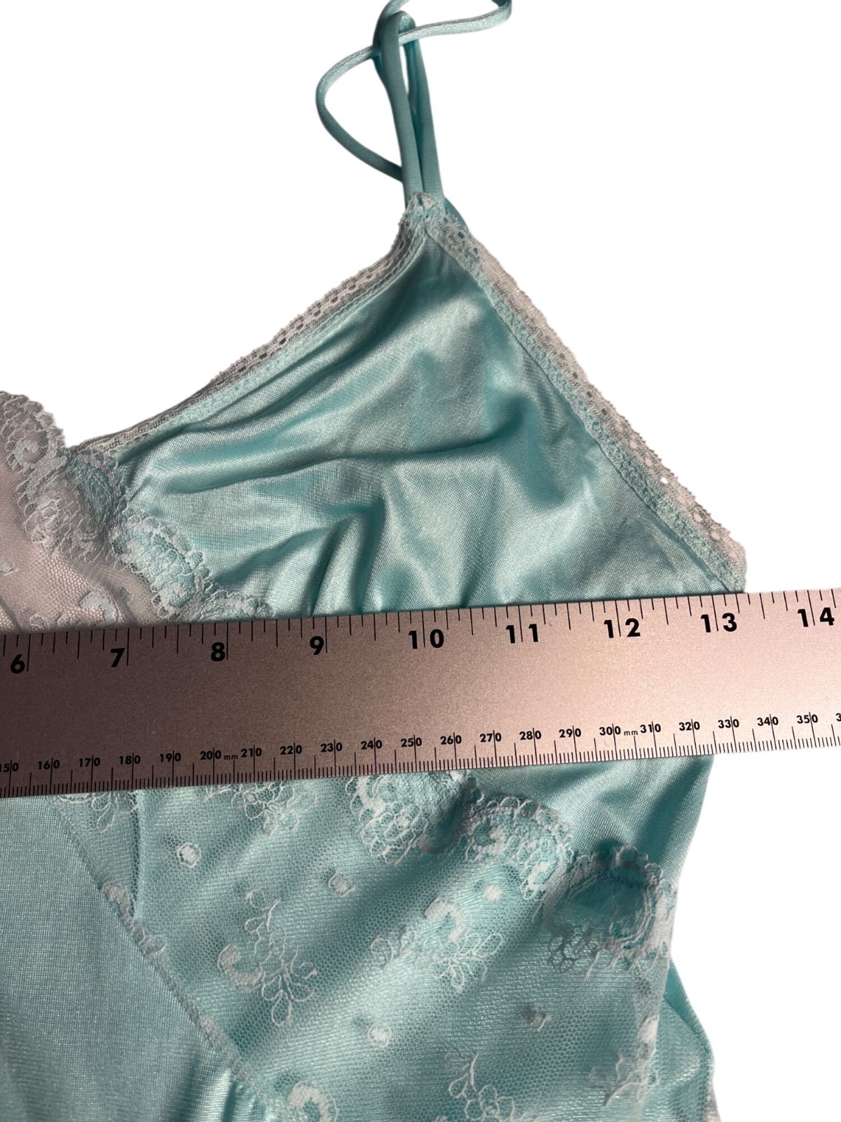 Vintage mint green Nylon Long Nightgown, Maxi slip dress Lace Trim XS USA sexy