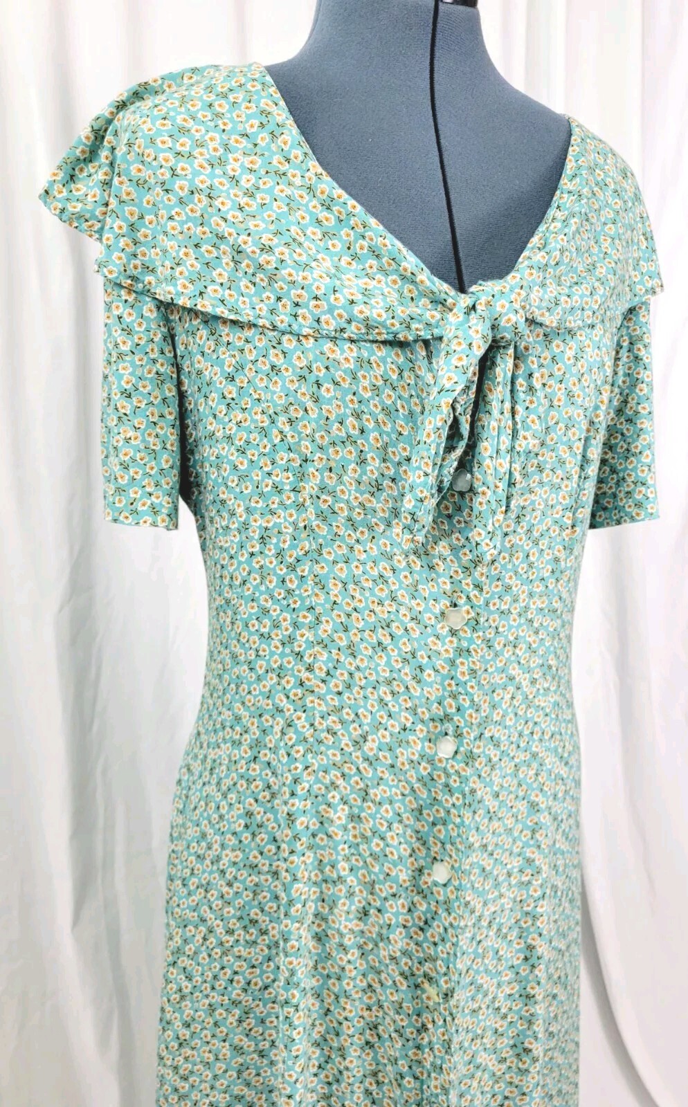 Vintage Kathie Lee Lt Blue Floral Fit & Flare Dress w Oversized Collar Size 12