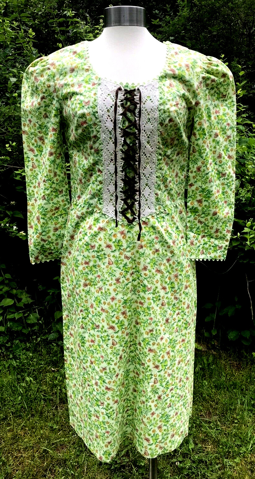 Vintage 60s Floral Prairie Romantic Lace-up Corset FESTIVAL DRESS