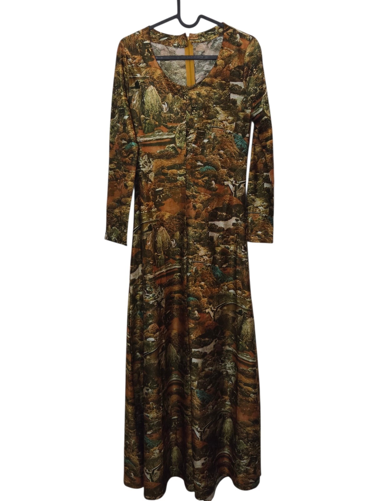 Vintage 70s Landscape Earth Nature Photo Print Maxi Dress Art to Wear Rocks