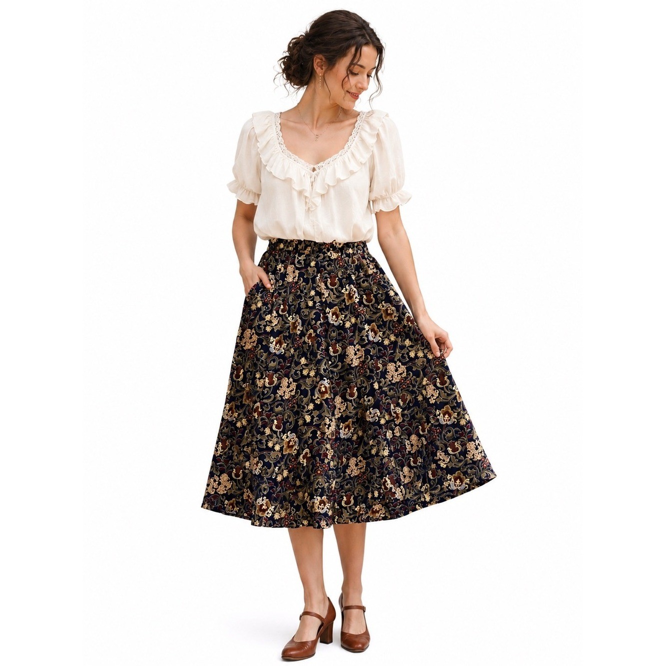 Vintage Sag Harbor XL Rayon Paisley Floral A-Line Pull On Skirt Boho Cottagecore