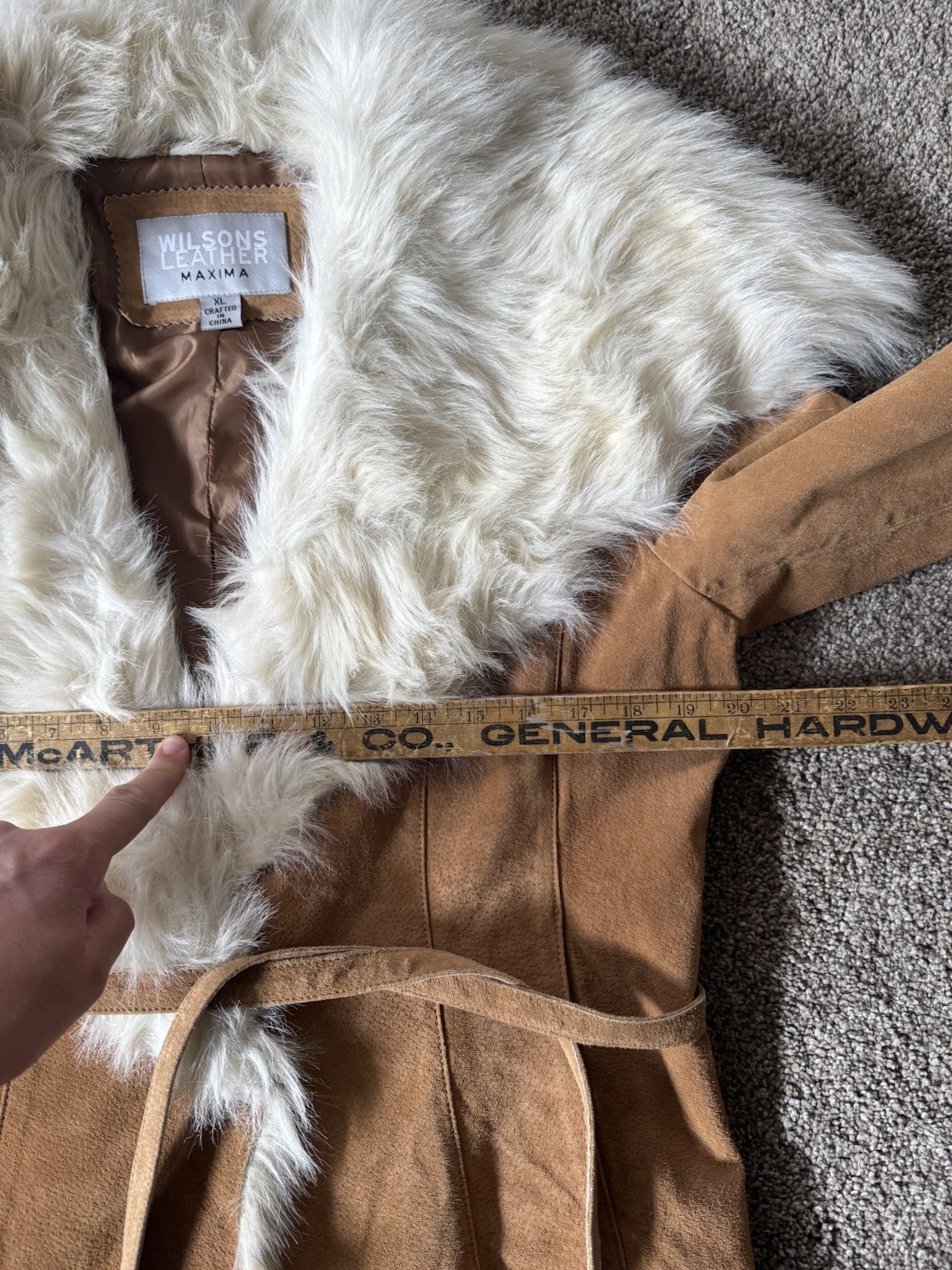 Y2K Vintage Wilsons Leather Suede Jacket Penny Lane Boho Faux Fur XL Afghan Crop