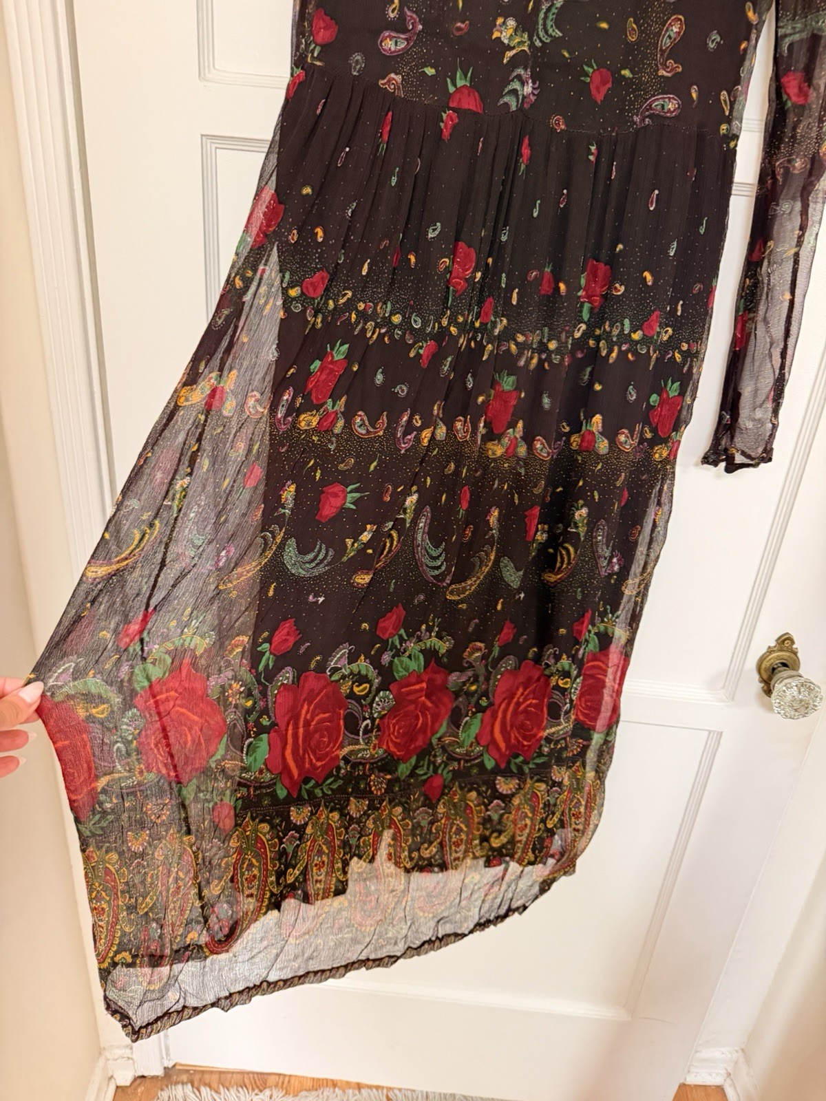 Late 1960s Vintage Miss Selfridge Indian paisley floral Maxi dress Size Medium