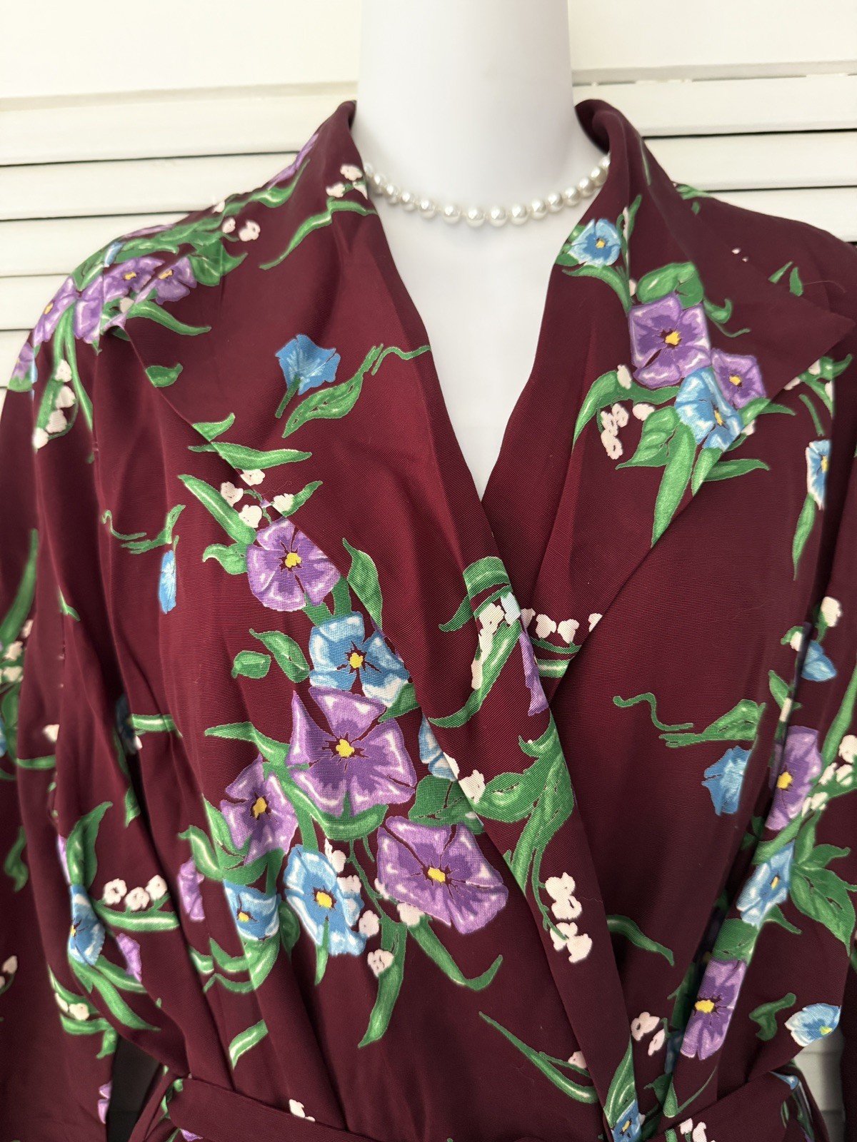 VTG 1940S Old Hollywood Deco Cold Rayon Floral Print Dressing Gown Robe Dress M
