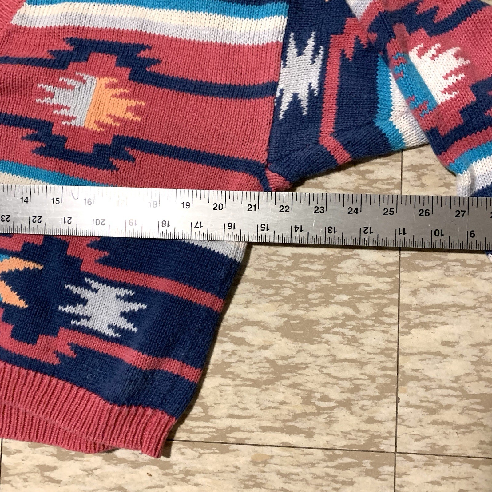 Vintage 80s Nuovo Womens Cropped Sweater Aztec Southwestern Large Ramie/Cotton