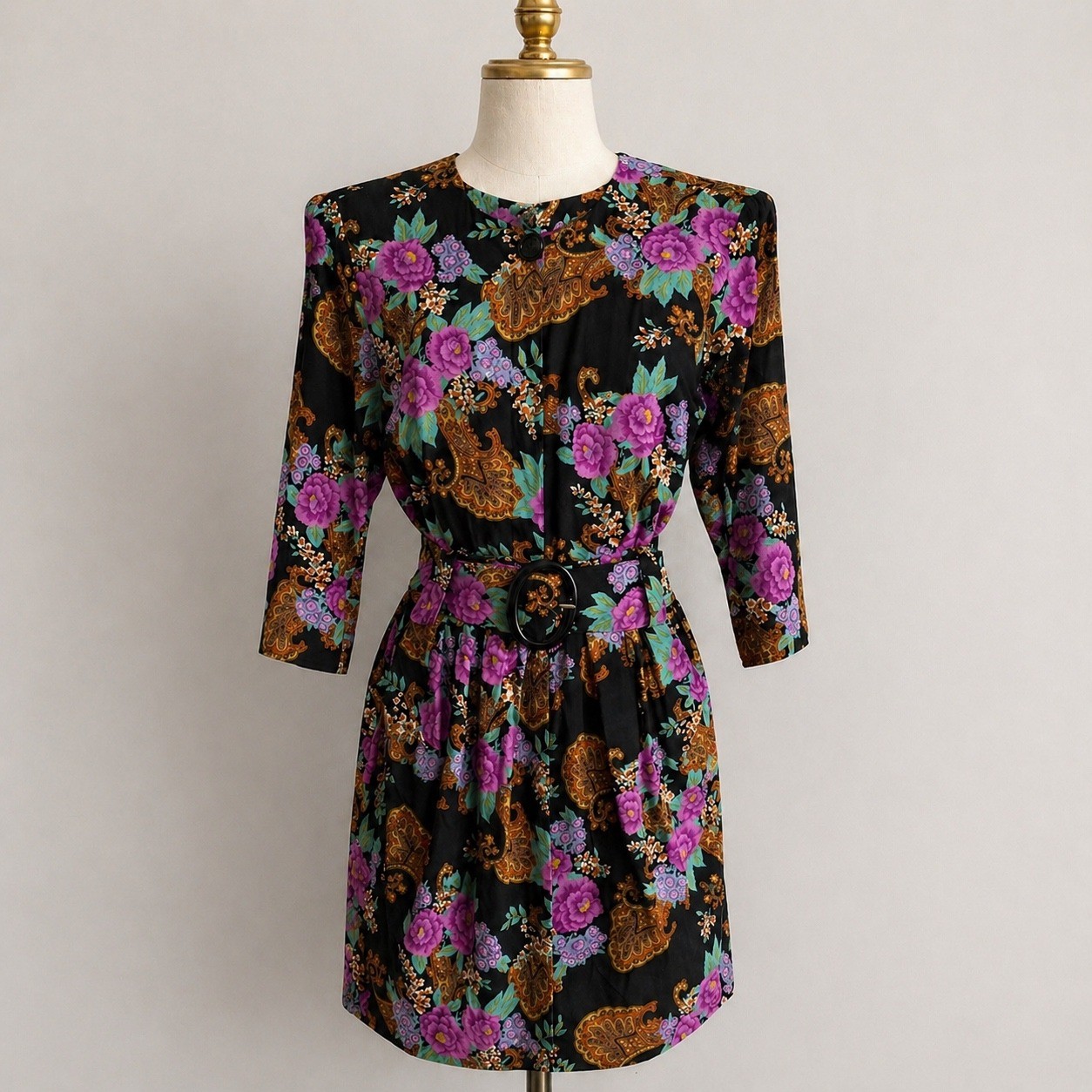 Vtg 80s Betsys Things Dark Floral Paisley Midi Dress *9 Small* Black Whimsigoth