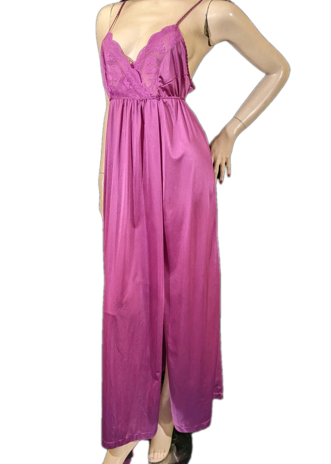 Vintage Magenta Purple Gilead Twisted Nylon Belt Slit Lingerie Dress Nightgown L
