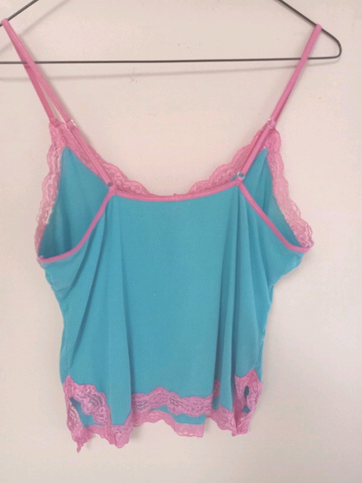 Vintage Personal Identity Camisole Teddy Turquoise and Pink Lace Large