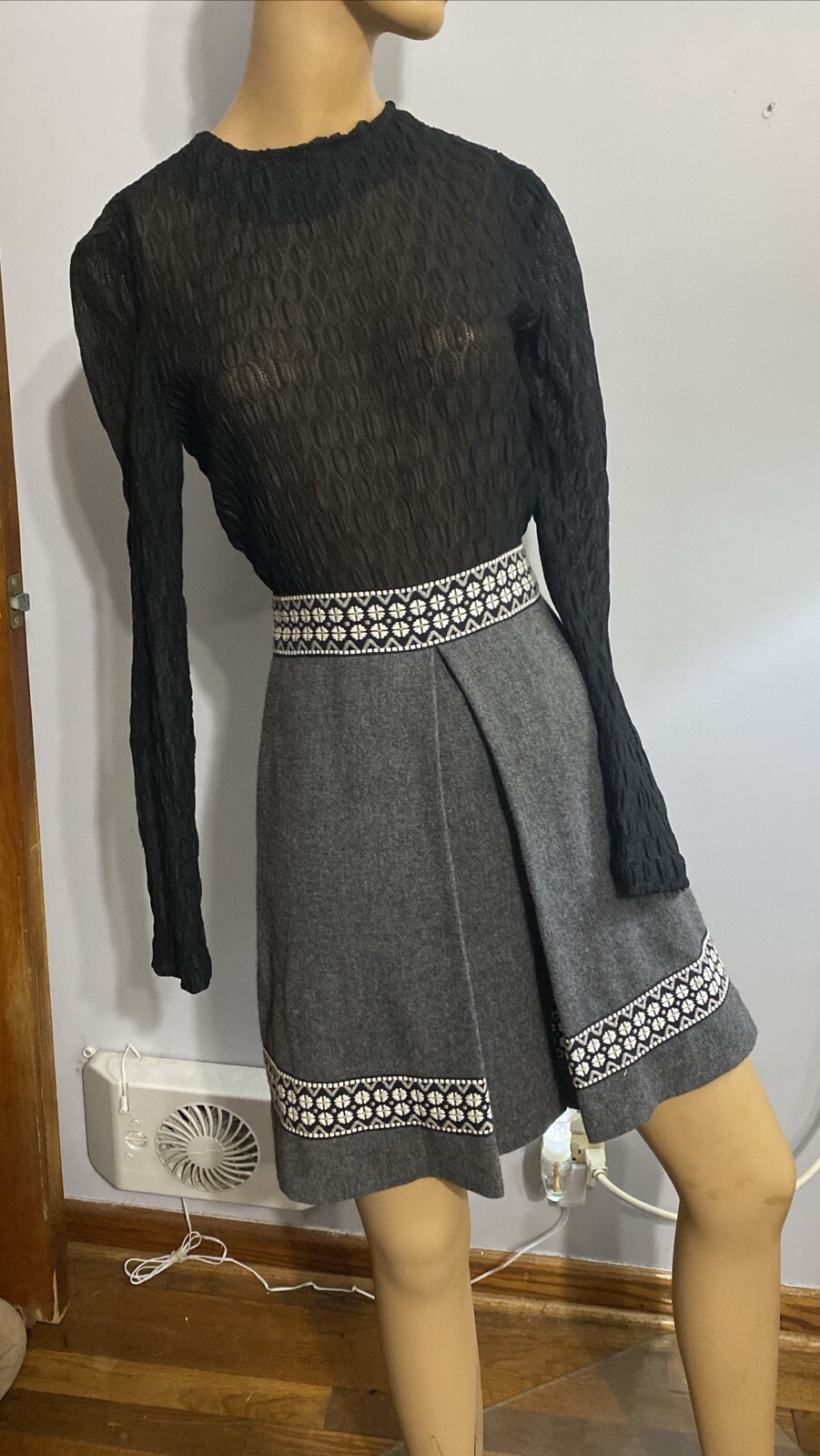 VTG 70s A Sue Brett Junior Dress Lace Wool Blend Glam Rock Rockabilly