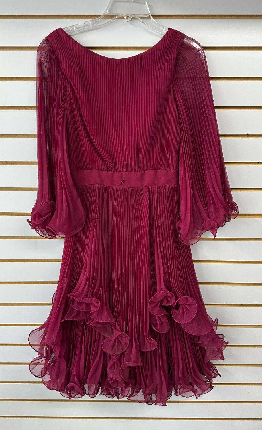 60s Vintage Dress Miss Elliette Medium Wine Fluttery Chiffon Cocktail Party 1960