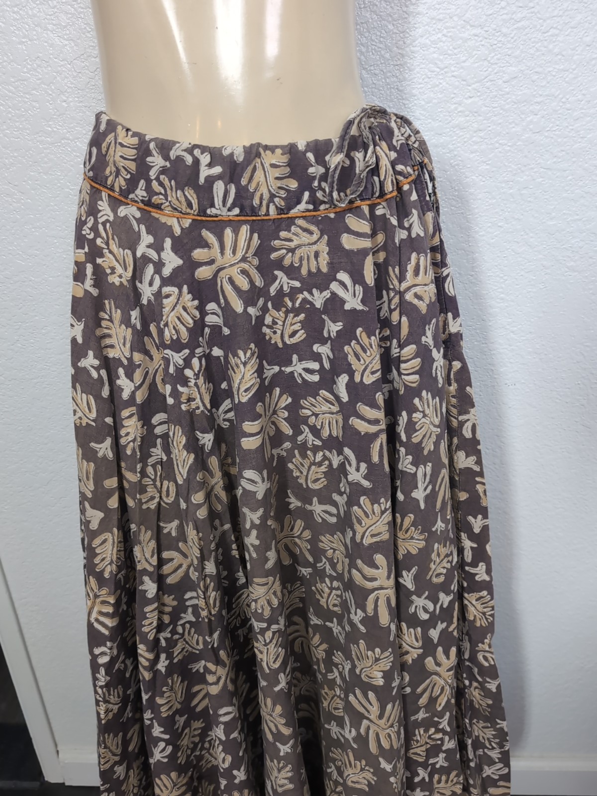 Vintage FABINDIA Skirt Cotton A-line Maxi Brown Large Adjustable Tie Waist