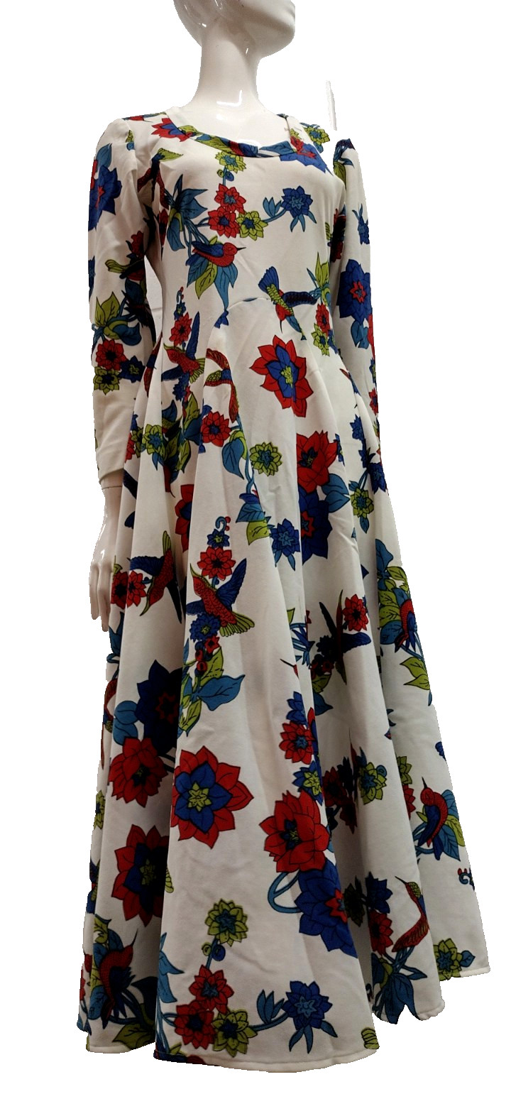 70s Red Birds Tea Dress Hummingbirds FUTURA COUTURE New York Chic Long Sleeve