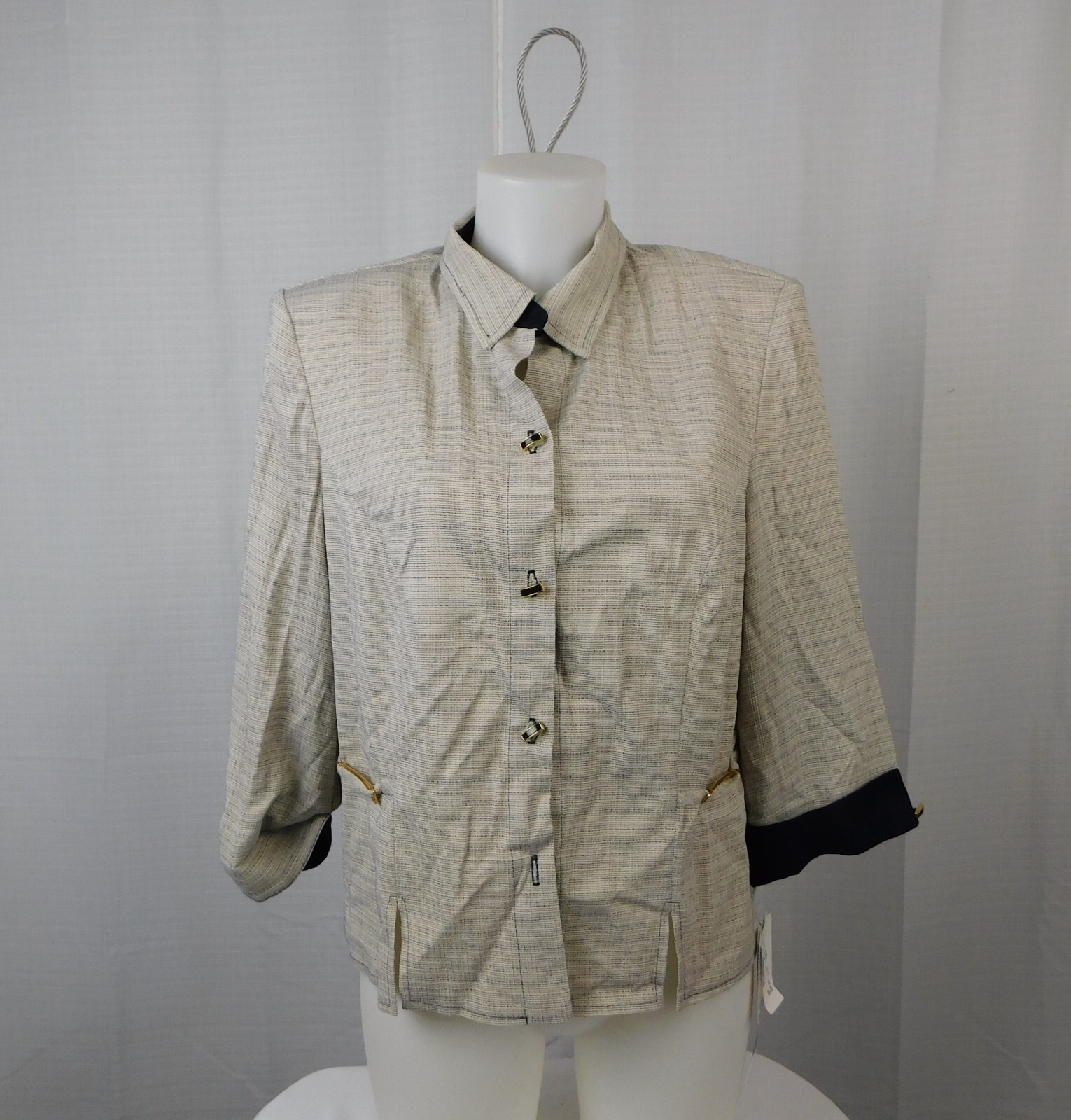 Vintage Perceptions by Irene B Button-Up Collared Suit Jacket Size 10 Beige-Navy