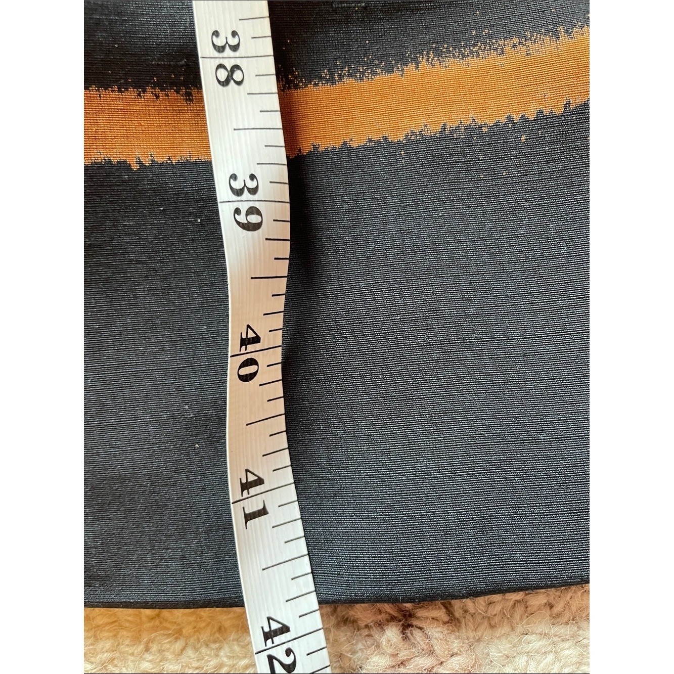 Vintage Square Neck Puff Long Sleeve Midi Dress Black Ochre Stripe Size 6