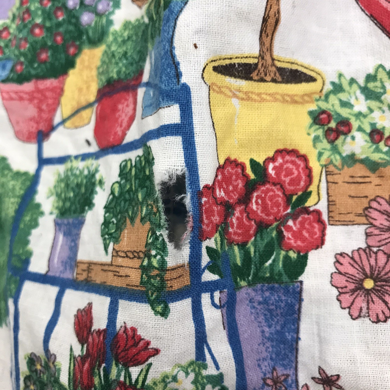 VTG Apron Dress Pinafore Mid Length Flower Garden Plants Pockets READ Sz L